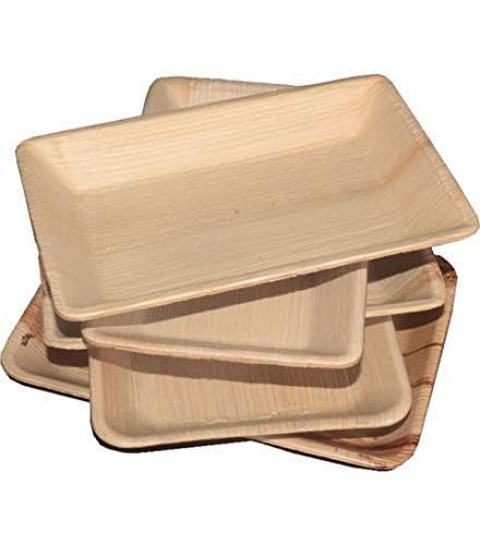 Areca Leaf Rectanglar Plates | Export Quality | 100%, Eco-Friendly, Compostable, Biodegradable, Disposable Palm Leaf Plates for Party, Wedding, Events (9x6 inch, 10)