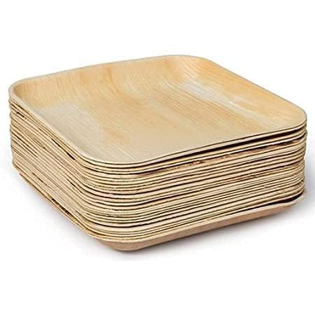 Eco-Friendly: Nisarga Eco Products Areca Leaf Square Plates stacked neatly for sustainable dining needs.