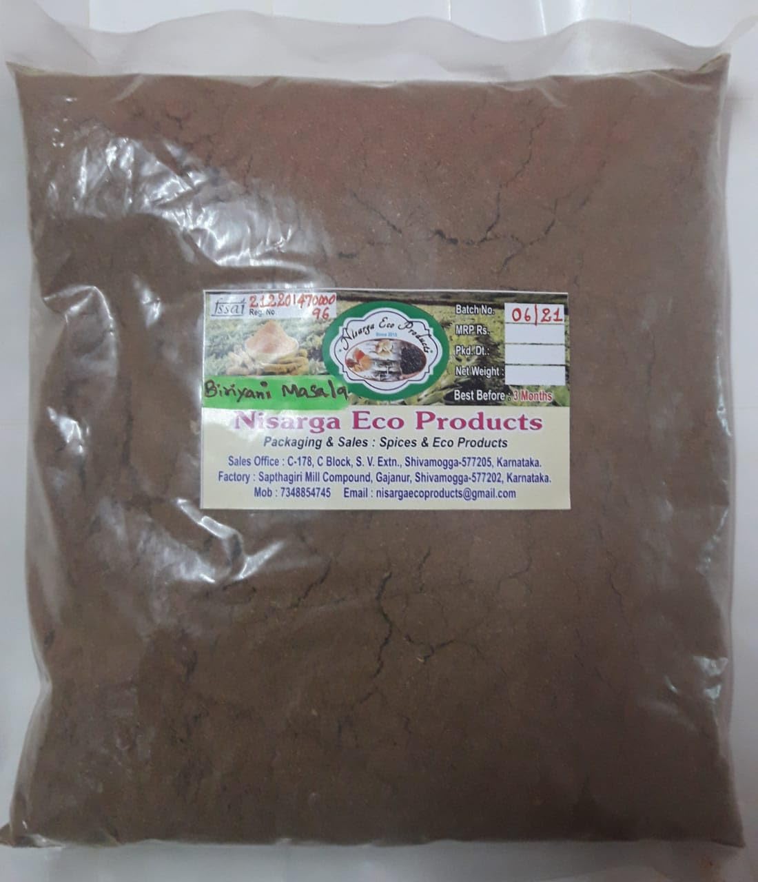 Nisarga Eco Products Biryani Masala Powder Rich in Flavour and No Artificial Additives Pure hand grounded whole spices | Naturally processed (1000 gm)