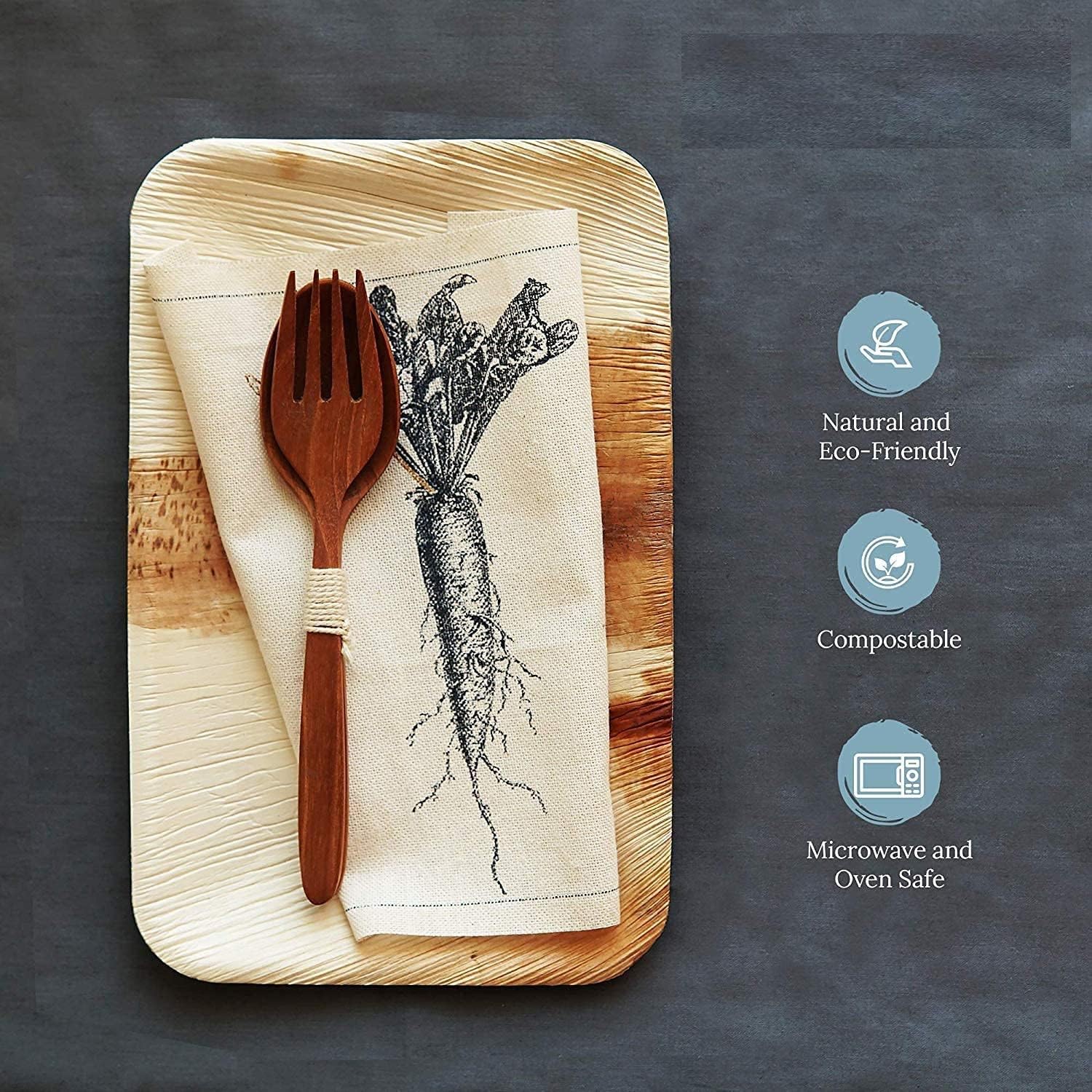 Areca Leaf Rectanglar Plates | Export Quality | 100%, Eco-Friendly, Compostable, Biodegradable, Disposable Palm Leaf Plates for Party, Wedding, Events (9x6 inch, 10)