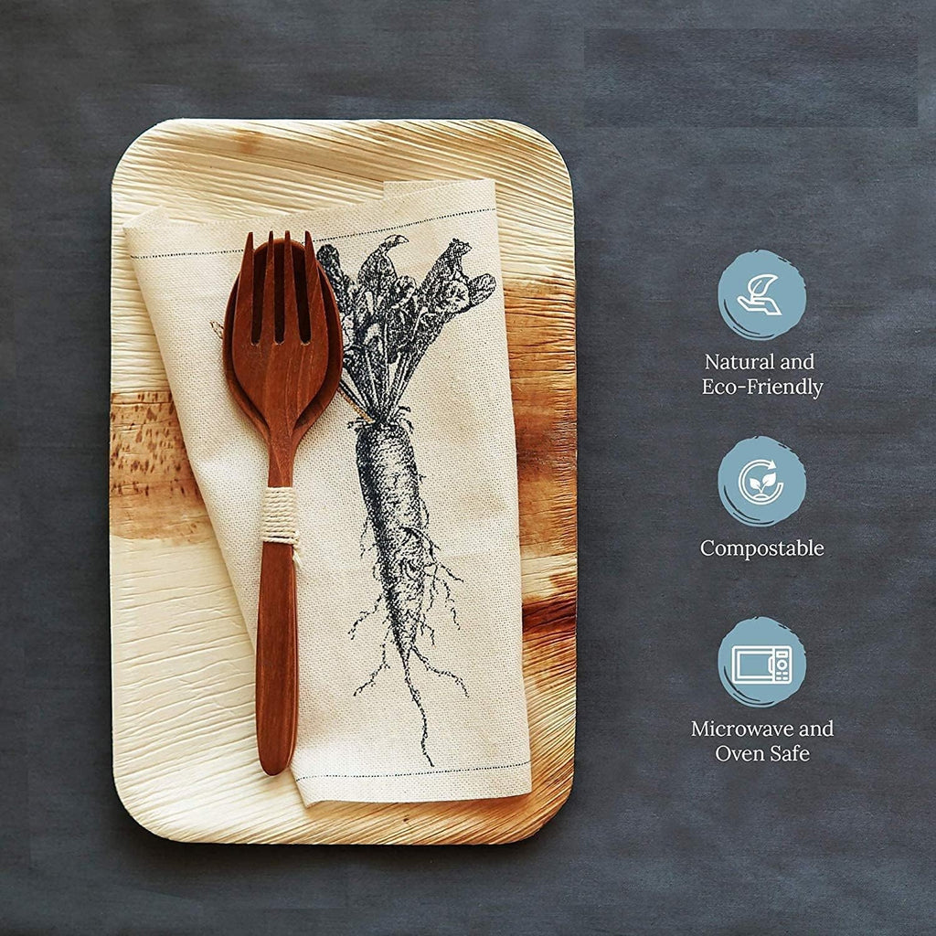 Areca Leaf Rectanglar Plates | Export Quality | 100%, Eco-Friendly, Compostable, Biodegradable, Disposable Palm Leaf Plates for Party, Wedding, Events (9x6 inch, 10)