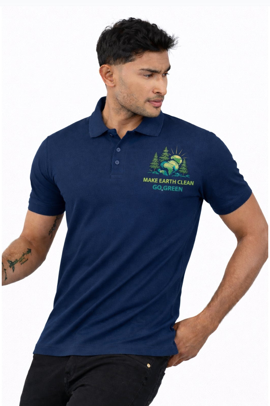 Nisarga's Unisex Navy Blue Polycotton Polo Half Sleeve 220 GSM T-Shirts