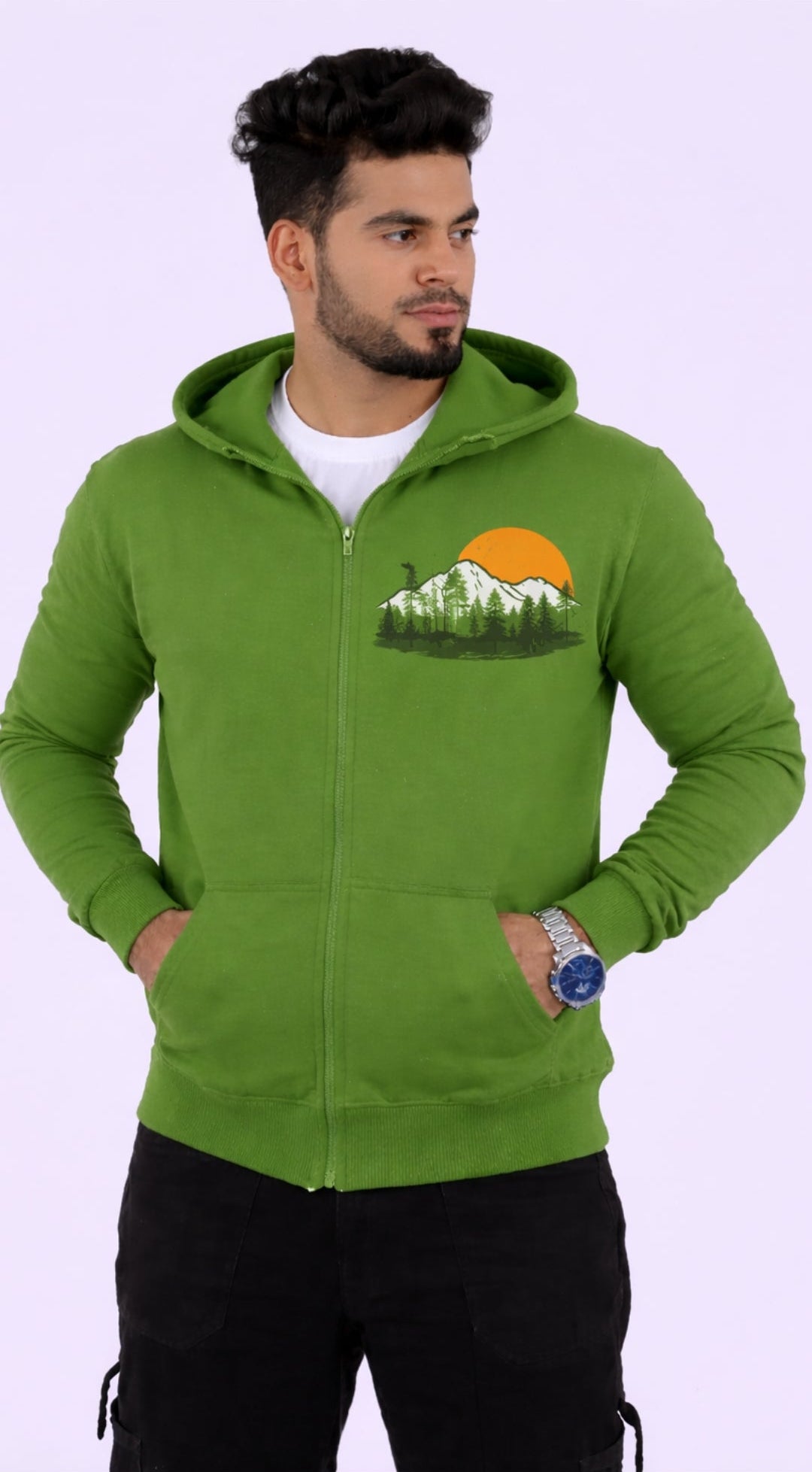 Nisarga's Unisex Jade Lime Cotton Hoodie with Zipper 300GSM