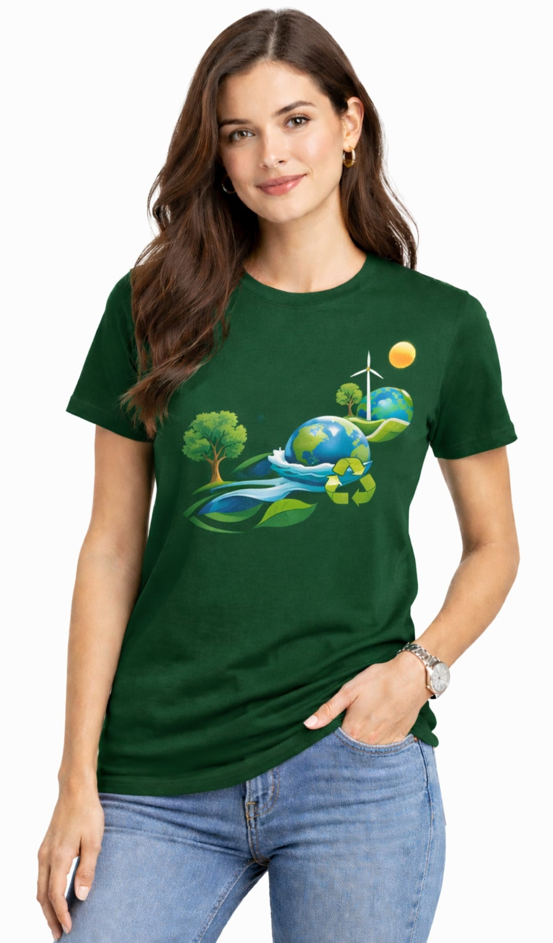 Nisarga's Unisex Bottle Green Cotton Round Neck 180GSM Half Sleeve T-shirts