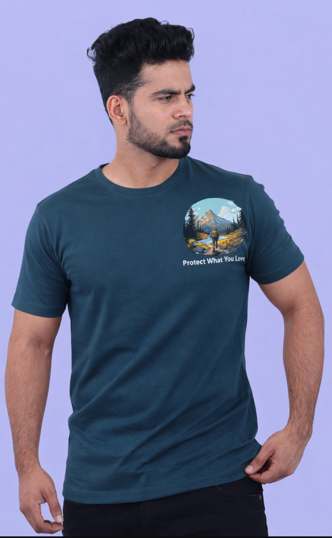 Nisarga's Unisex Petrol Blue Cotton Round Neck 180GSM Half Sleeve T-shirts
