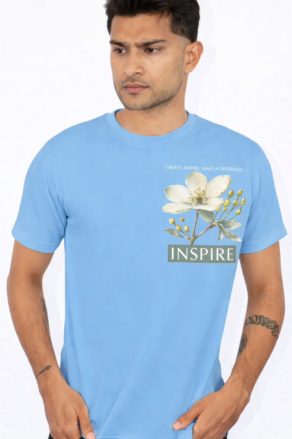 Nisarga's Unisex Sky blue Polyester Round Neck  100GSM T-shirts